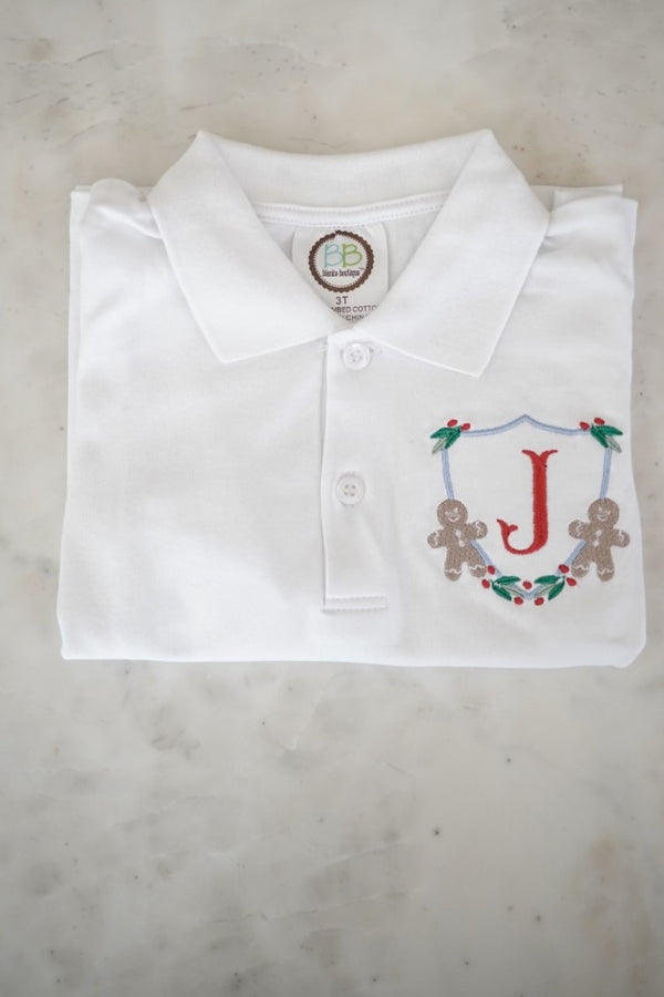Long Sleeve Youth Boy Holiday Initial Polo