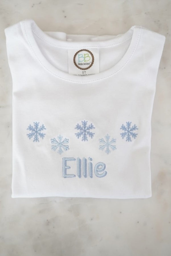 Long Sleeve Youth Girl Holiday Embroidered Tee - Snowflake